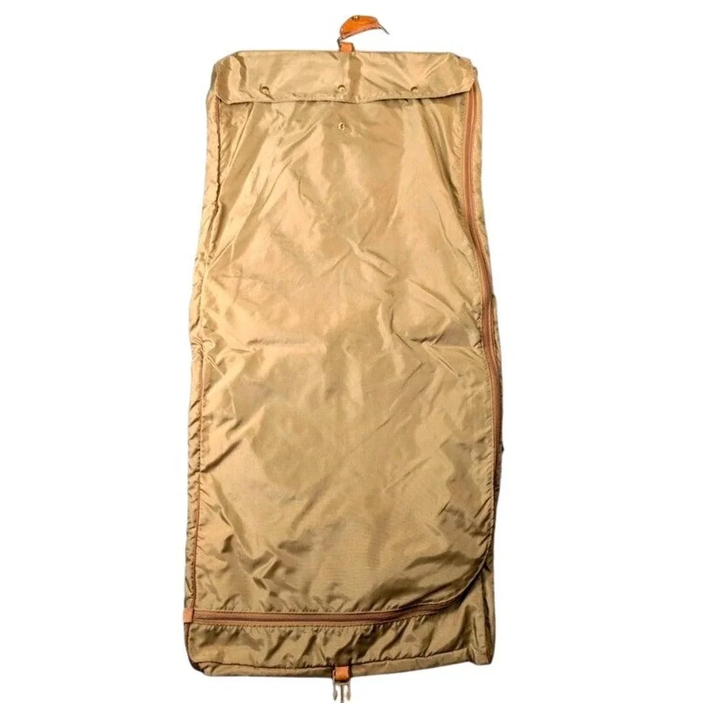 VTG. Hartmann Luggage~Tan Nylon/Belting Leather Trim Folding Garment Travel Bag